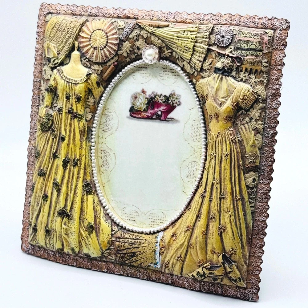 Victorian Shabby Chic Photo Frame Raised Relief Dress Parasol Cottagecore